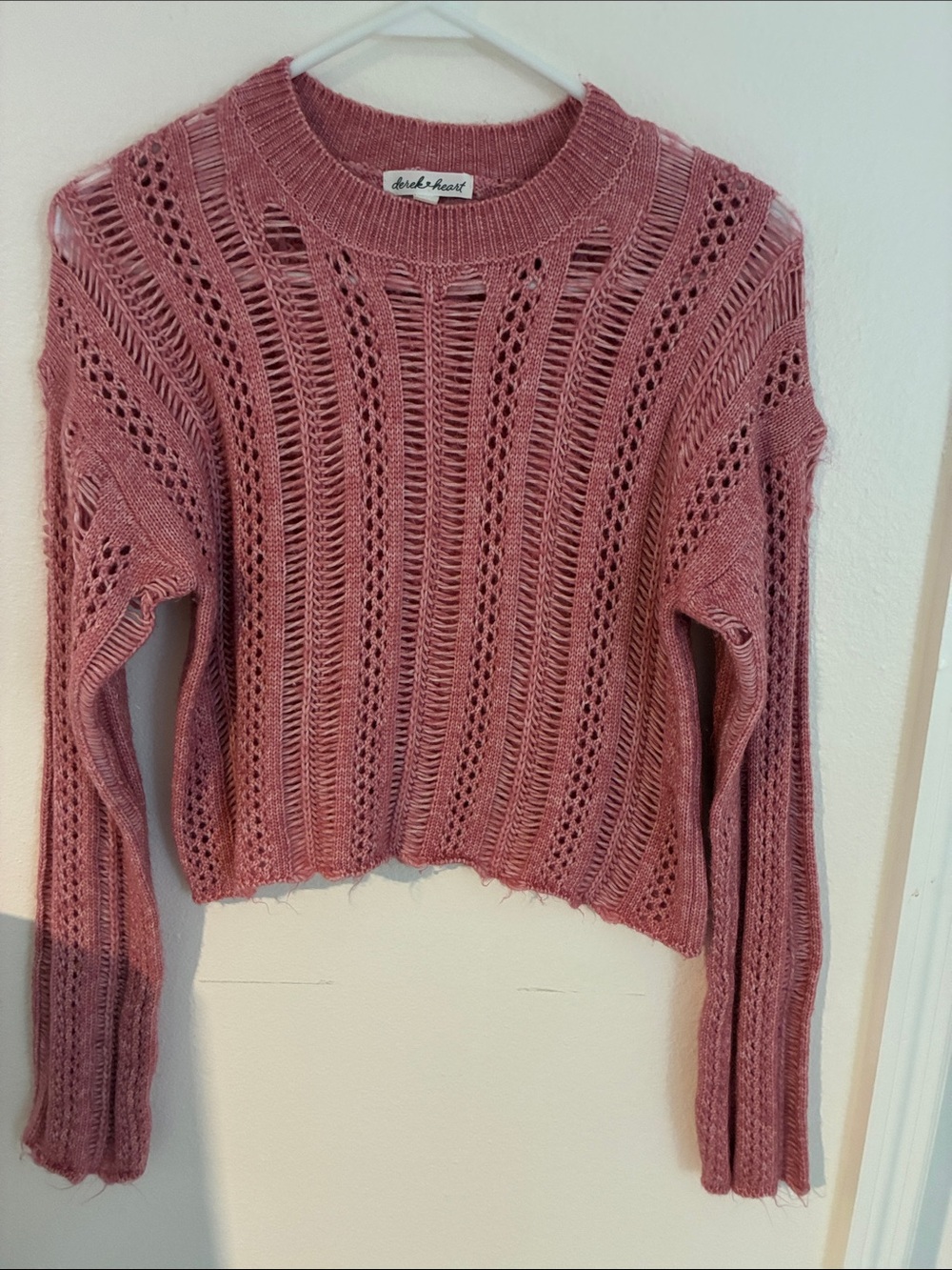 Derek Heart Blush Pink Open-Knit Crewneck Sweater